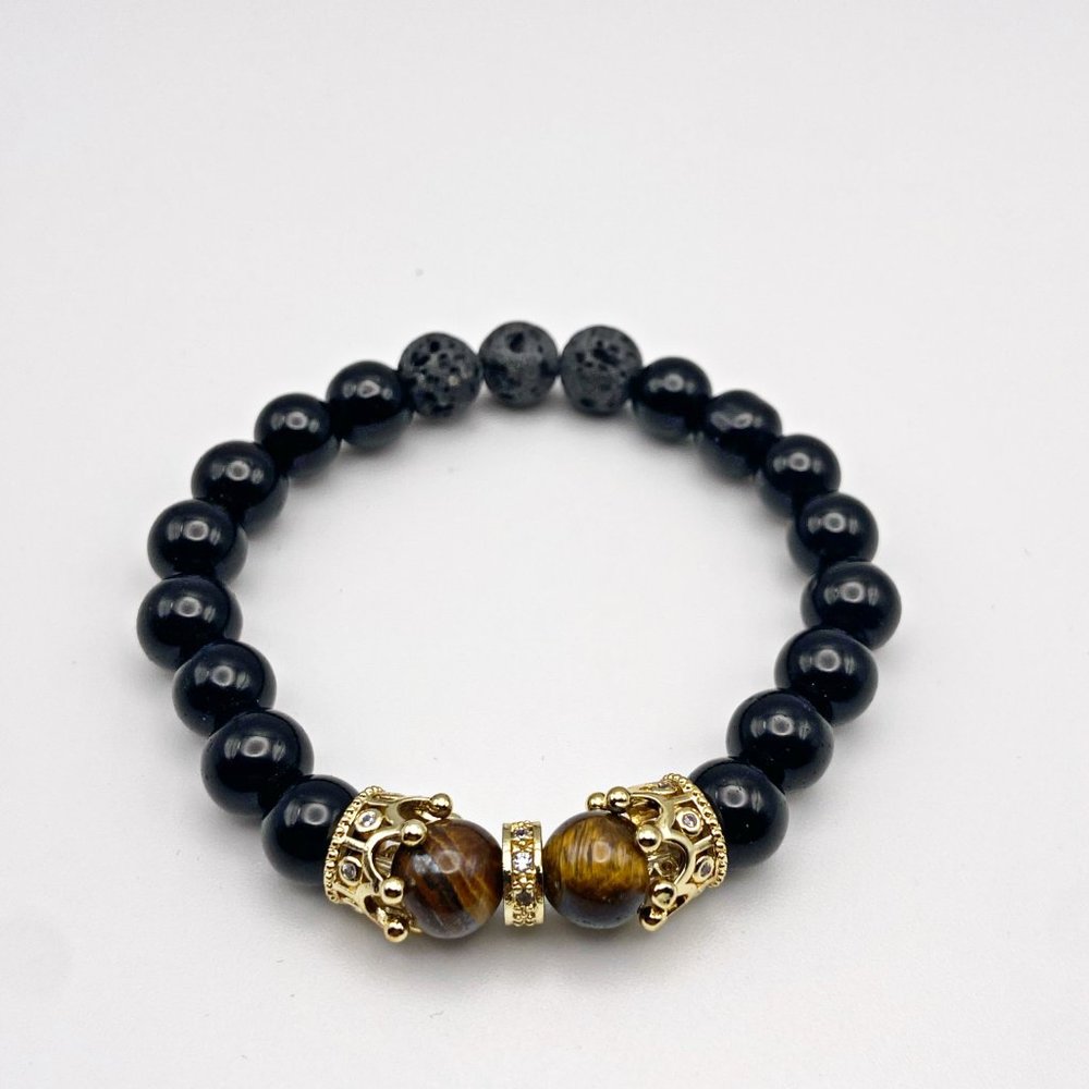 Crowned Tiger Eye and Black Jasper Aromatherapy Diffuser Bracelets